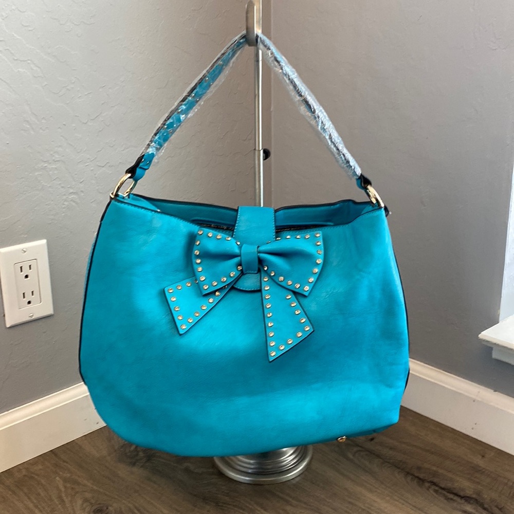 Large Aqua Bow Purse